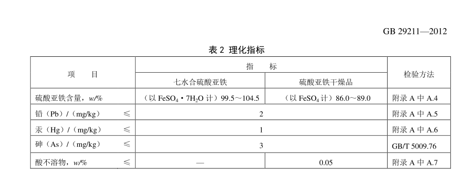 玉树食品添加剂硫酸亚铁*标准GB29211-2012